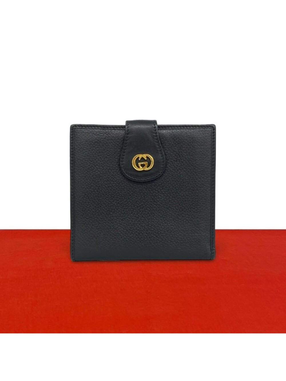 Gucci Vintage GG Logo Leather Bifold Wallet Mini Card Case Black - Picture 1 of 10